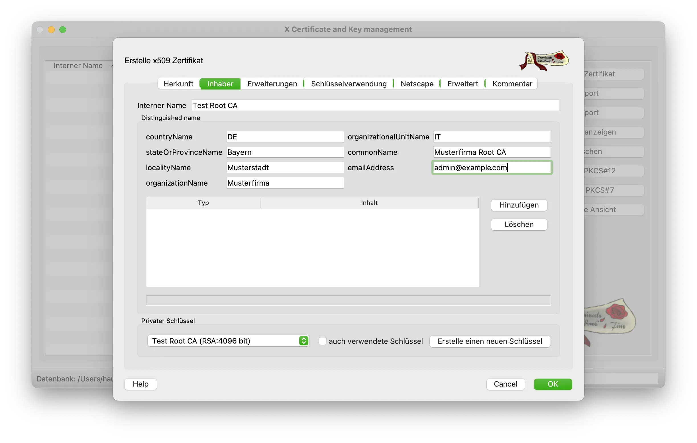 Einstellungen zum Inhaber