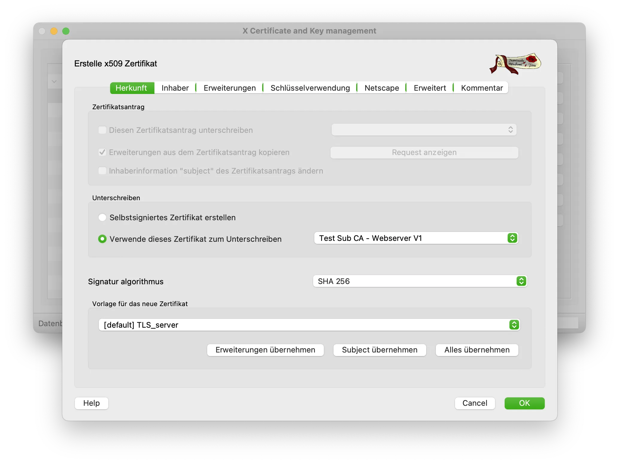 Erstellung eines Serverzertifikats von der Sub CA unterschrieben
